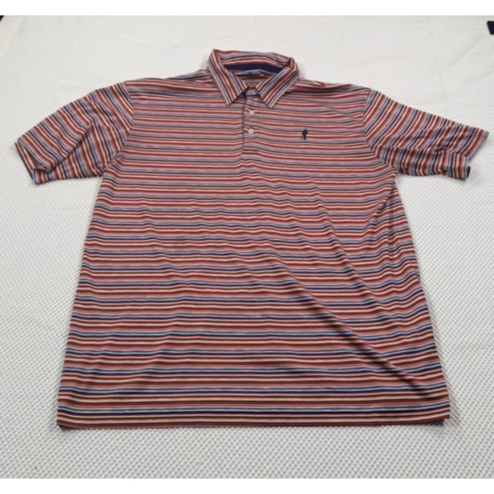 Payne Stewart Golf Shirt Men Size XL Striped Performance Polo Orange Blue White